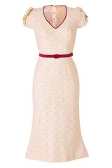 L'Wren Scott Cream Lace Belted Sheath Dress