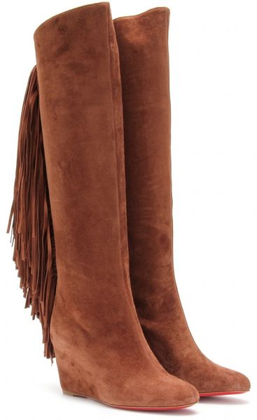 Christian Louboutin Pouliche Suede Boots with Fringed Trim in Brown (cocoa) - Lyst