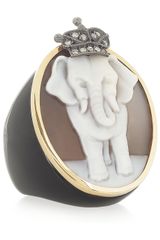 Amedeo Sardonyx Gold and Diamond Elephant Cameo Ring