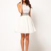 Asos Collection Embellished Party Dress with Cut Outs in Beige (black) - Lyst