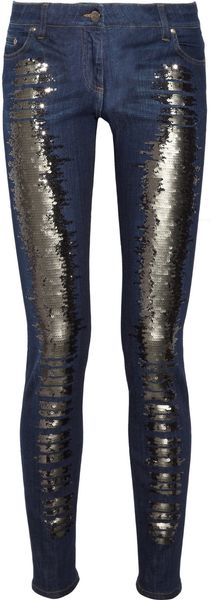 Roberto Cavalli Sequined Lowrise Skinny Jeans - Lyst