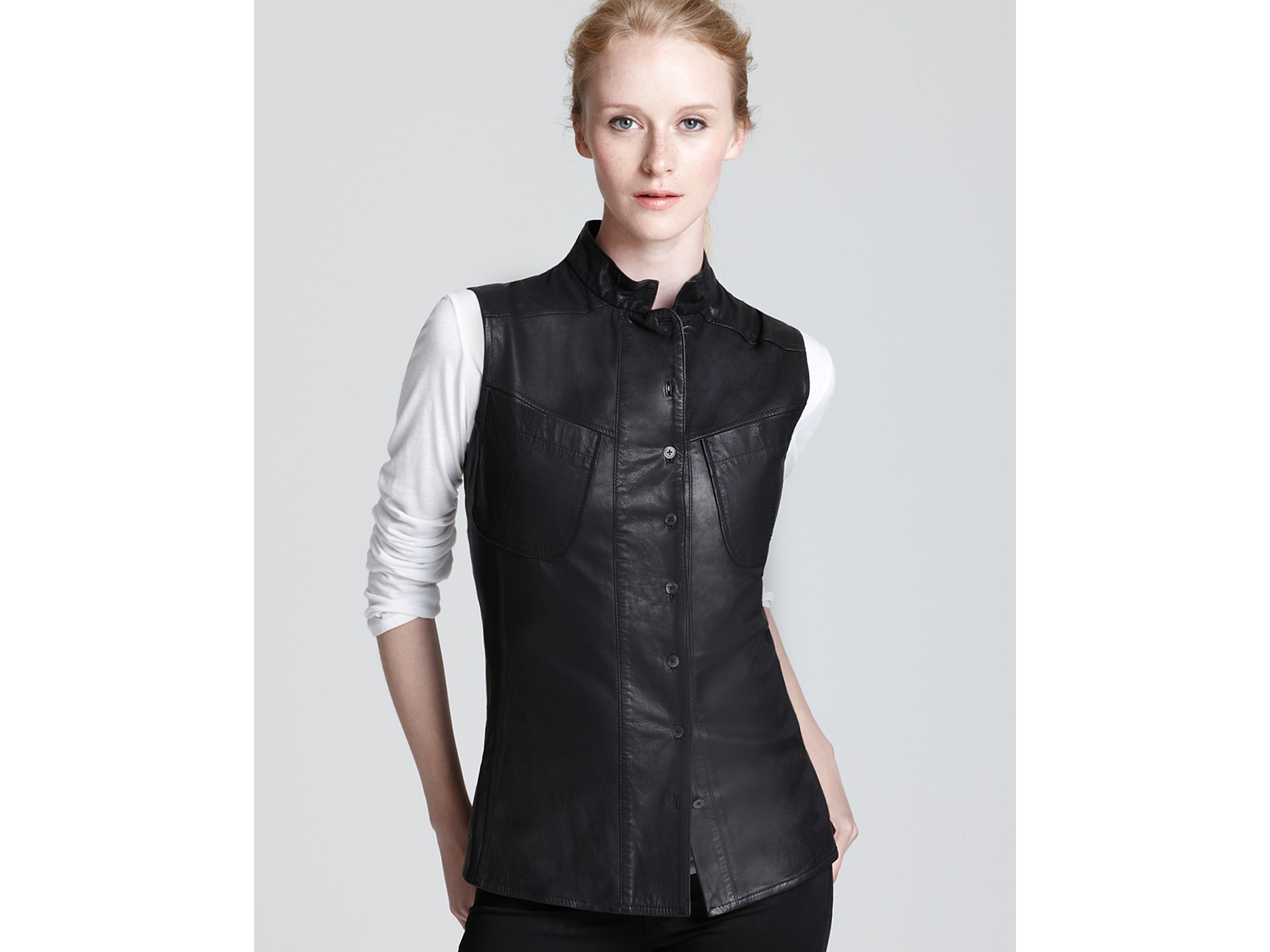 10 Crosby Derek Lam Leather Vest Sleeveless in Black Lyst