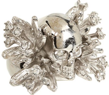 Alexander Mcqueen Skull Cocktail Ring Ottone in Silver (d) - Lyst