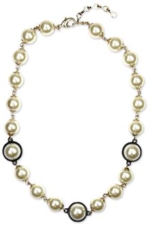 Anne Klein Gold Tone Glass Pearl Jet Bead Collar Necklace - Lyst