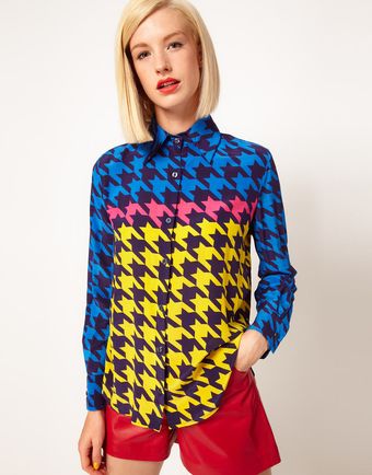 House Of Holland Silk Shirt in Hounds Tooth - Lyst