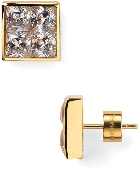 Michael Kors Square Crystal Stud Earrings in Gold - Lyst