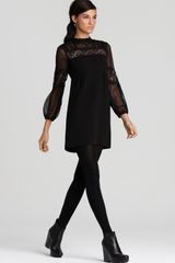 Black Long Sleeve Lace Dress on Nanette Lepore Black Long Sleeve Lace Detail Dress