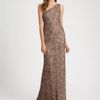 Theia Beaded Asymmetrical Gown in Brown (mocha) - Lyst