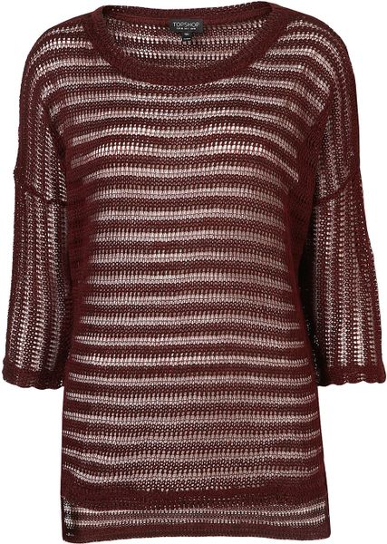 Topshop Ladder Stripe Sweater in Red (burgundy) - Lyst