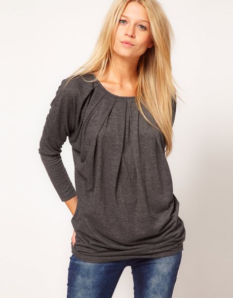 Asos Collection Asos Pleat Detail Tunic in Gray (darkgrey) - Lyst