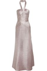 BCBGMAXAZRIA Rosanna Satin and Mesh Paneled Gown