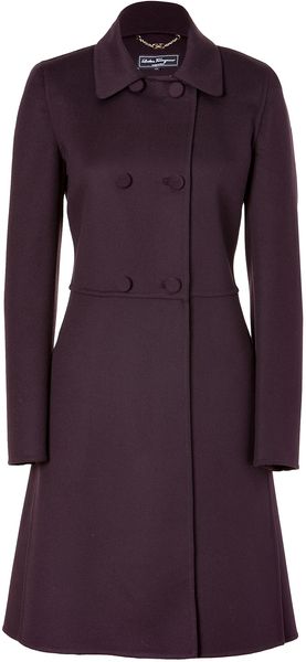 Ferragamo Plum Wool Cashmere Coat - Lyst