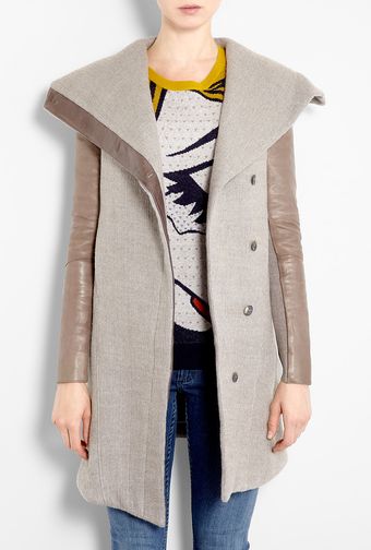 Helmut Lang Beige Leather Sleeve Wollowed Felt Coat - Lyst