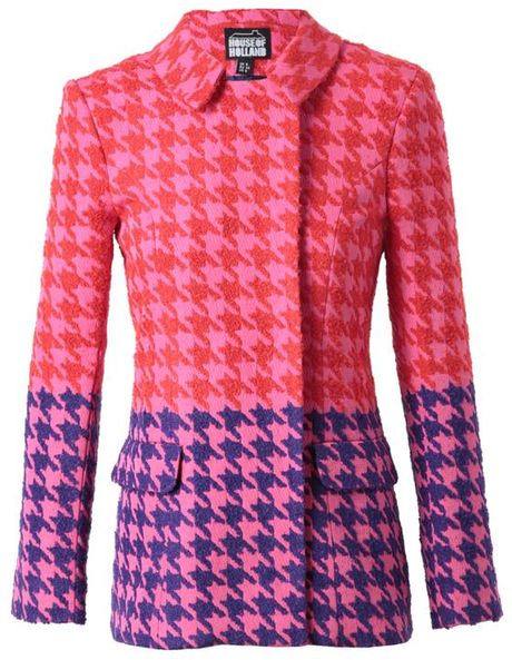 House Of Holland Boucle Houndstooth Jacket in Pink | Lyst