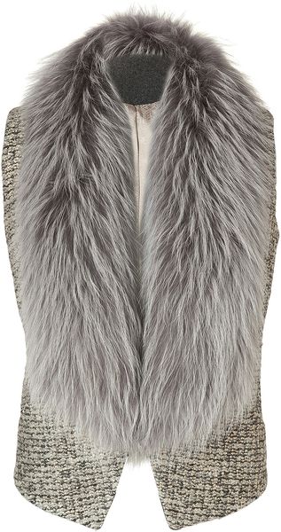 Matthew Williamson Grey Raccoon Collar Wool Gilet - Lyst