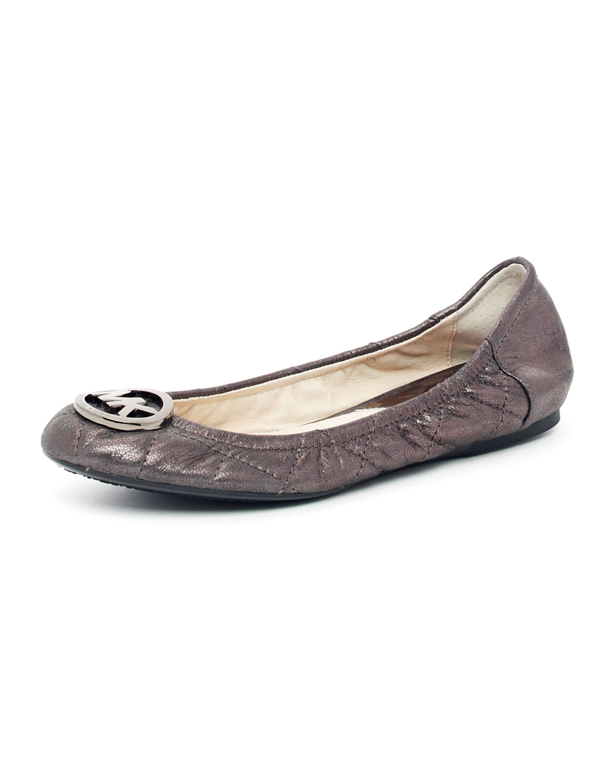 Michael Michael Kors Fulton Quilted Ballerina Flat In Silver Gunmetal Lyst