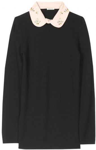Miu Miu Ribbed Pullover with Crystal Bead Embellished Collar - Lyst