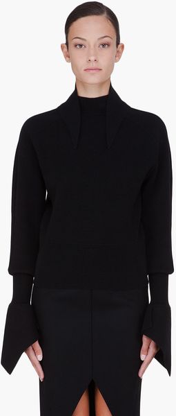 Mugler Black Flared Cuff Sweater - Lyst