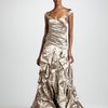 Nicole Miller Ruched Metallic Gown in Silver (mocha) - Lyst