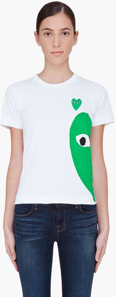 Play Comme Des Garçons White Green Emblem Tshirt - Lyst