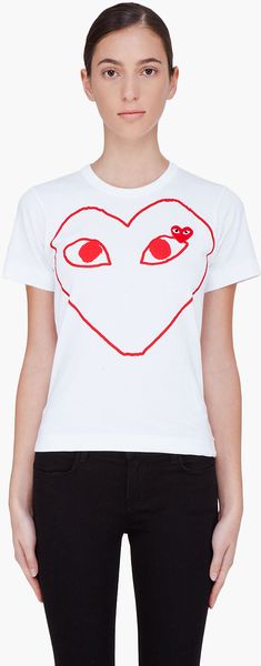 Play Comme Des Garçons White Red Emblem Tshirt - Lyst