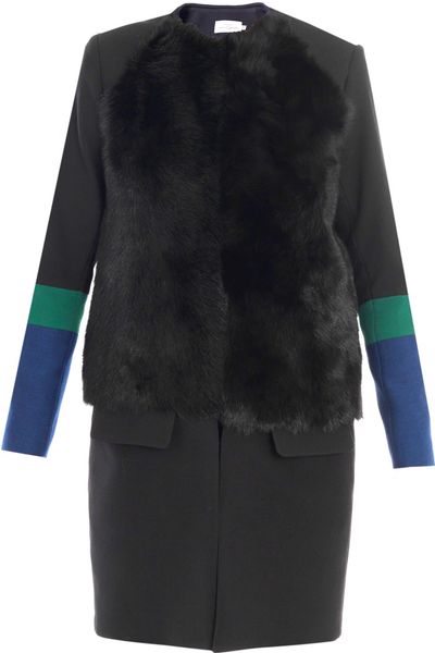 Preen Zora Scuba Wool and Sheep Skin Coat in Black - Lyst