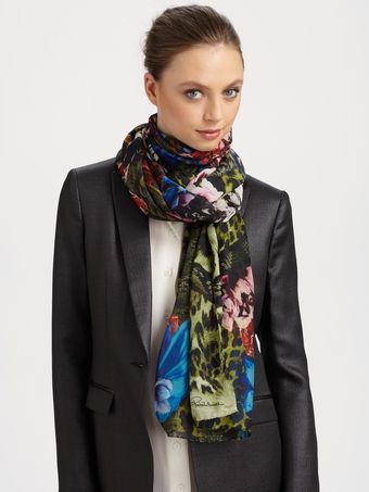 Roberto Cavalli Silk Agnes Multiflower Print Scarf - Lyst