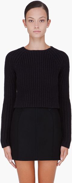 T By Alexander Wang Black Cropped Knit Sweater - Lyst