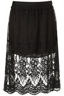 Topshop Black Embroidered Lace Skirt - Lyst
