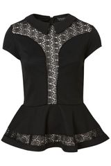 Topshop Lace Insert Collar Peplum Top