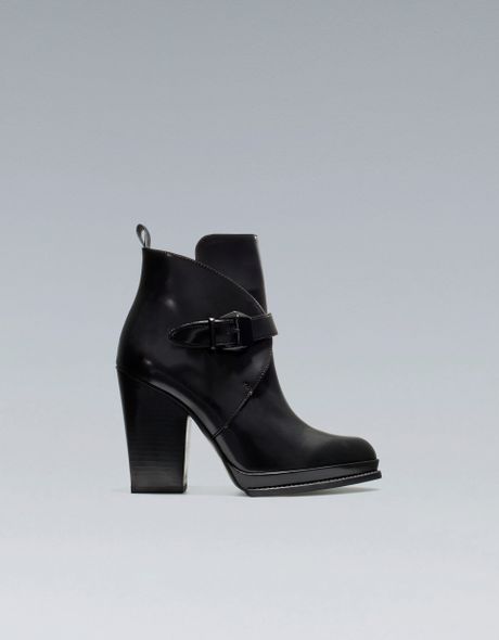 Zara Antik Highheel Ankle Boot with Buckle in Black - Lyst