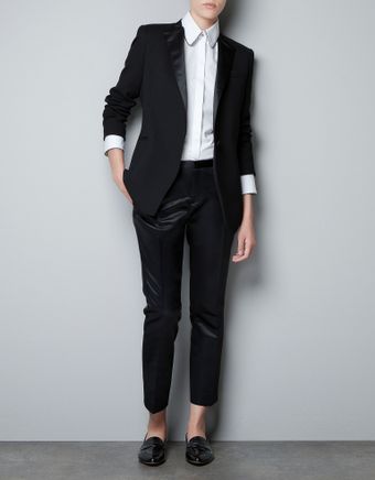 Zara Blazer with Satin Lapels - Lyst