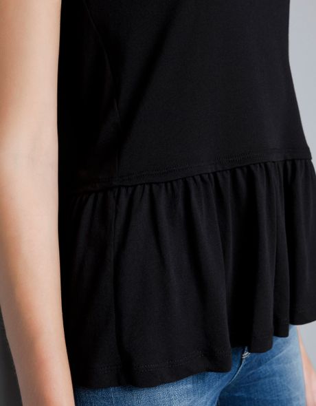 Zara Peplum Frill T-shirt in Black | Lyst