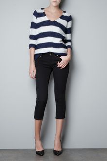 Zara Striped Moss Stitch Sweater - Lyst