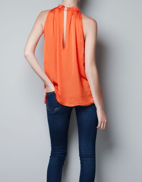 halter neck orange top
