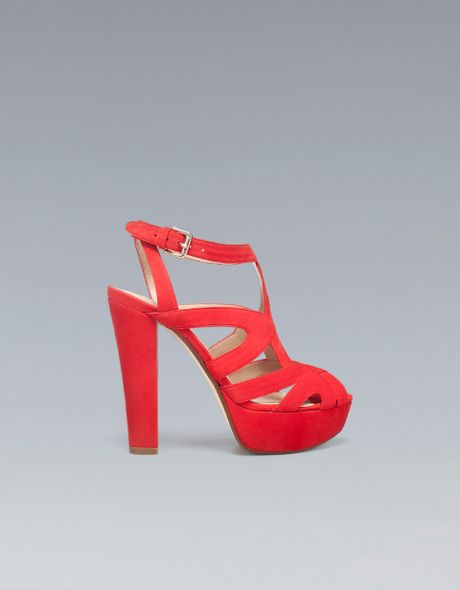 Zara High Heel Platform Sandal in Red | Lyst