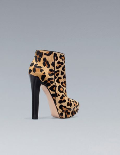 Zara Leopard Wide Heel Ankle Boot in Beige (two-tone) | Lyst