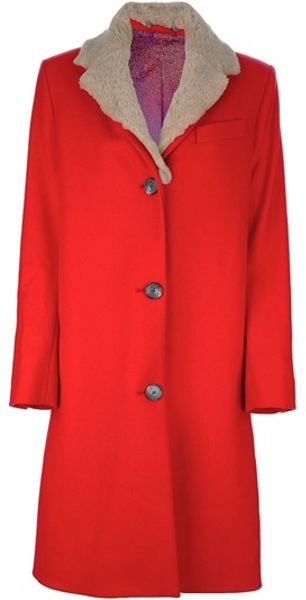 Acne Contrast Collar Coat in Red - Lyst