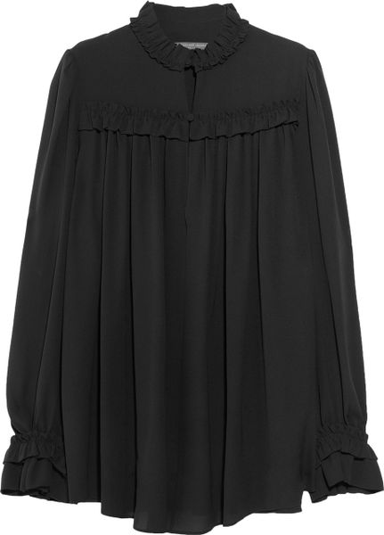 Alexander Mcqueen Ruffled Silk Crepe Blouse in Black - Lyst