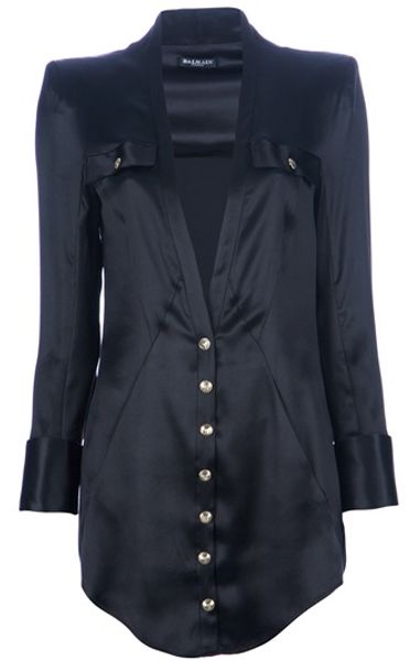 Balmain Buttoned Front Blouse in Black - Lyst