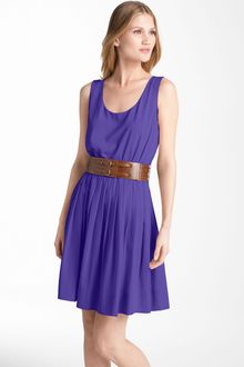Calvin Klein Scoop Neck Pleated Chiffon Dress - Lyst