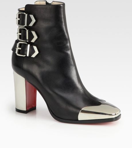 Christian Louboutin Chelita Leather Metal Wingtip Ankle Boots in Black - Lyst