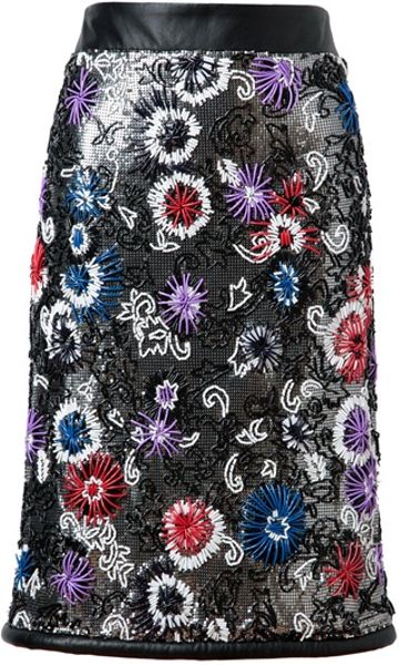 Christopher Kane Embroidered Chainmail Pencil Skirt in Multicolor (multicoloured) - Lyst