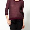 Enza Costa Cashmere Reverse Stripe Crew Sweater in Red (wine/pebble) - Lyst