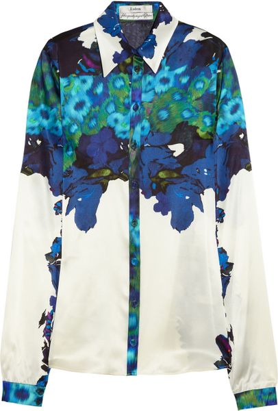 Erdem Cecilia Printed Silksatin Shirt in White (ivory) - Lyst