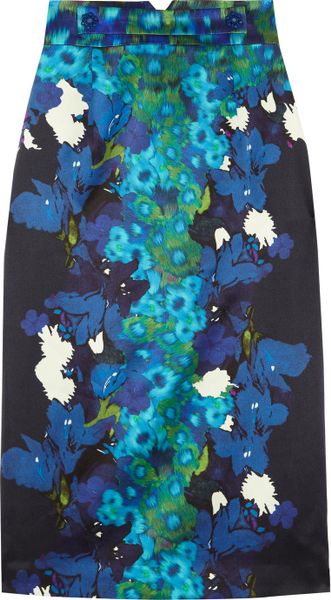 Erdem Dinah Printed Silksatin Pencil Skirt in Blue (ocean) - Lyst