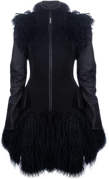 Gareth Pugh Faux Fur Coat in Black - Lyst
