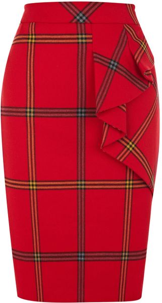 Karen Millen Graphic Check Collection Skirt in Red - Lyst