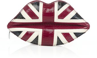 Lulu Guinness Union Jack Snakeskin Lips Clutch - Lyst