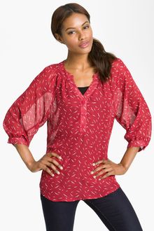 Olivia Moon Sheer Print Henley Blouse - Lyst